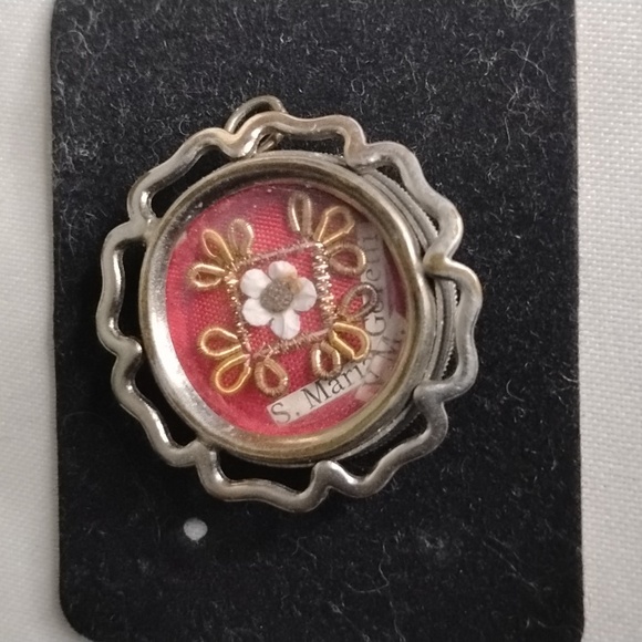Silver  Plate and Red Floral Pendant - Picture 2 of 5